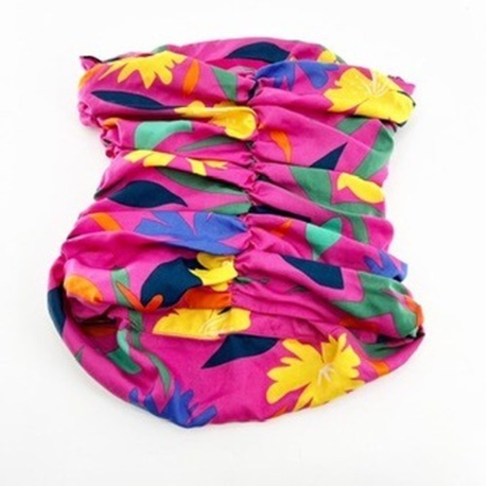LPA Pink Tropical Floral Ruched Strapless Tube Top Size XXS Cropped Bodice - Picture 3 of 5